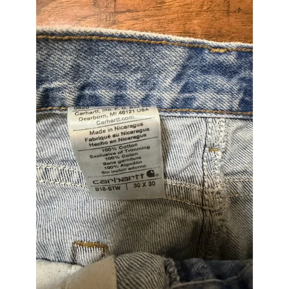 Carhartt 29x30 Actual Relaxed Fit Denim Very Distressed Light Wash Straight Leg